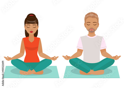 Young Man and Woman Doing Yoga