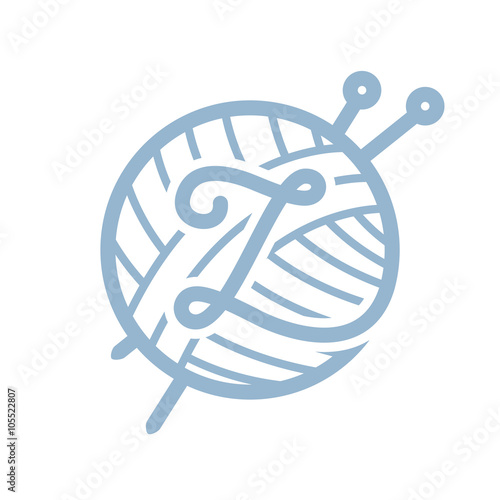 Z letter logo with skein of yarn and knitting needles.