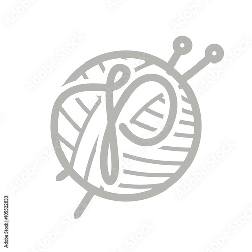 P letter logo with skein of yarn and knitting needles.