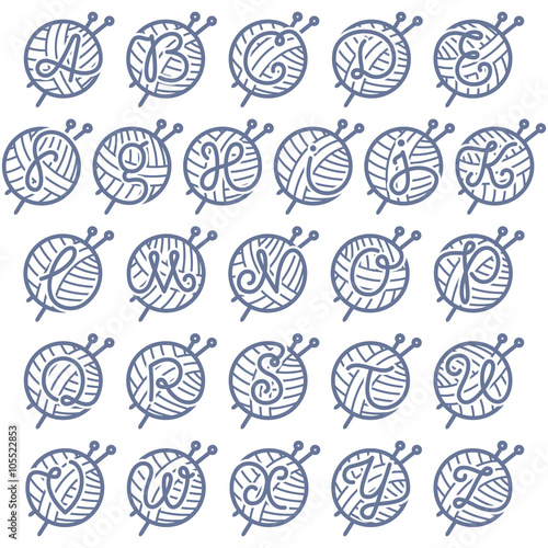 Alphabet letters logos with yarn and needles