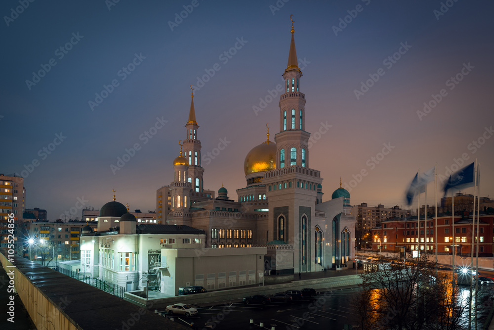 View on Moscow Cathedral Mosque on the sunset, Moscow 2015