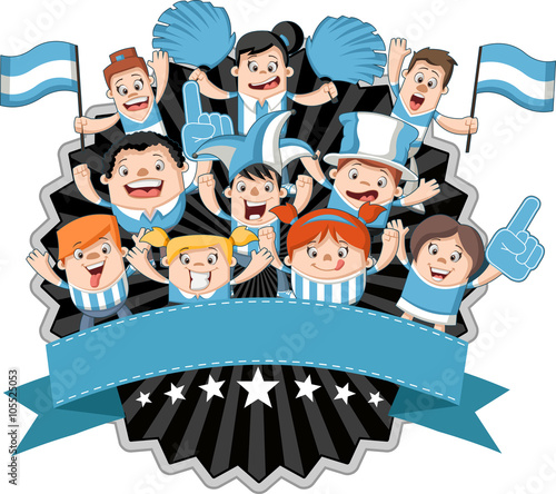 Group of cartoon sport fans and supporters cheering 
