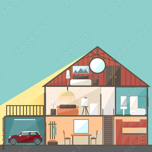 Cut in house interiors. Vector illustration