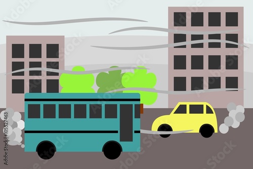 polluted city, with polluting vehicles