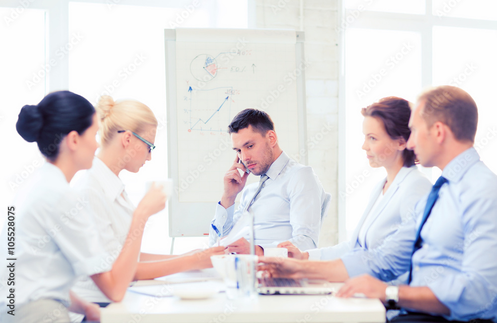 stressed male boss on business meeting