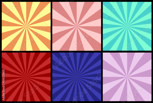 Set of sunbursts in different colors. Easy to change the color