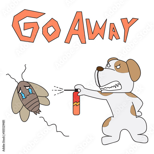 vector cartoon character dog drive out cockroach