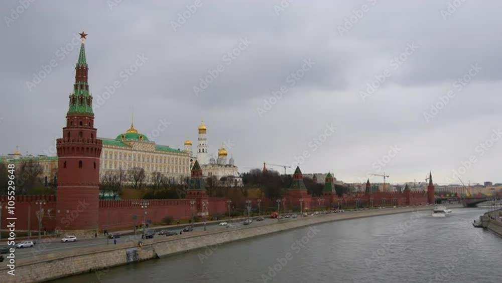 4k Moscow Kremlin in the afternoon, View from the Big Stone Bridge, Russia. Real Time. Spring. 4k Moscow Kremlin in the afternoon, View from the Big Stone Bridge, Russia. Real Time. Spring.