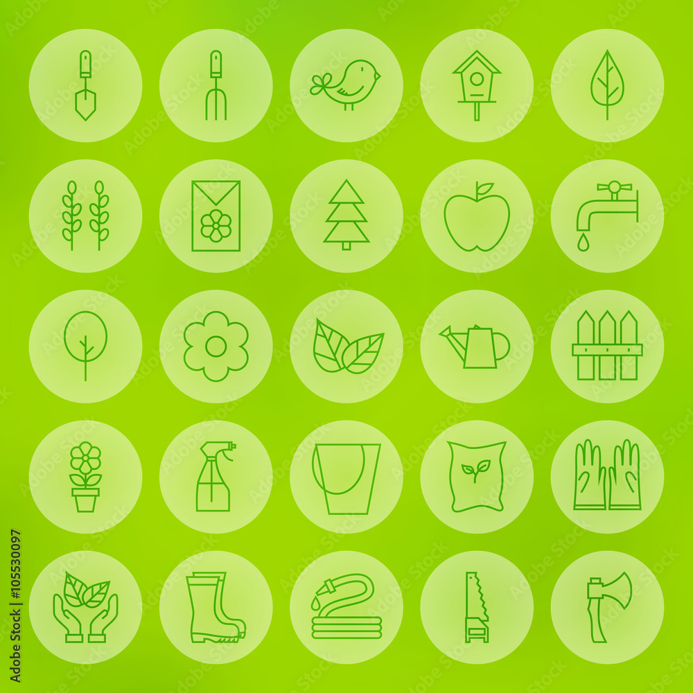 Line Circle Web Gardening and Flowers Icons Set Line Circle Web Gardening and Flowers Icons Set