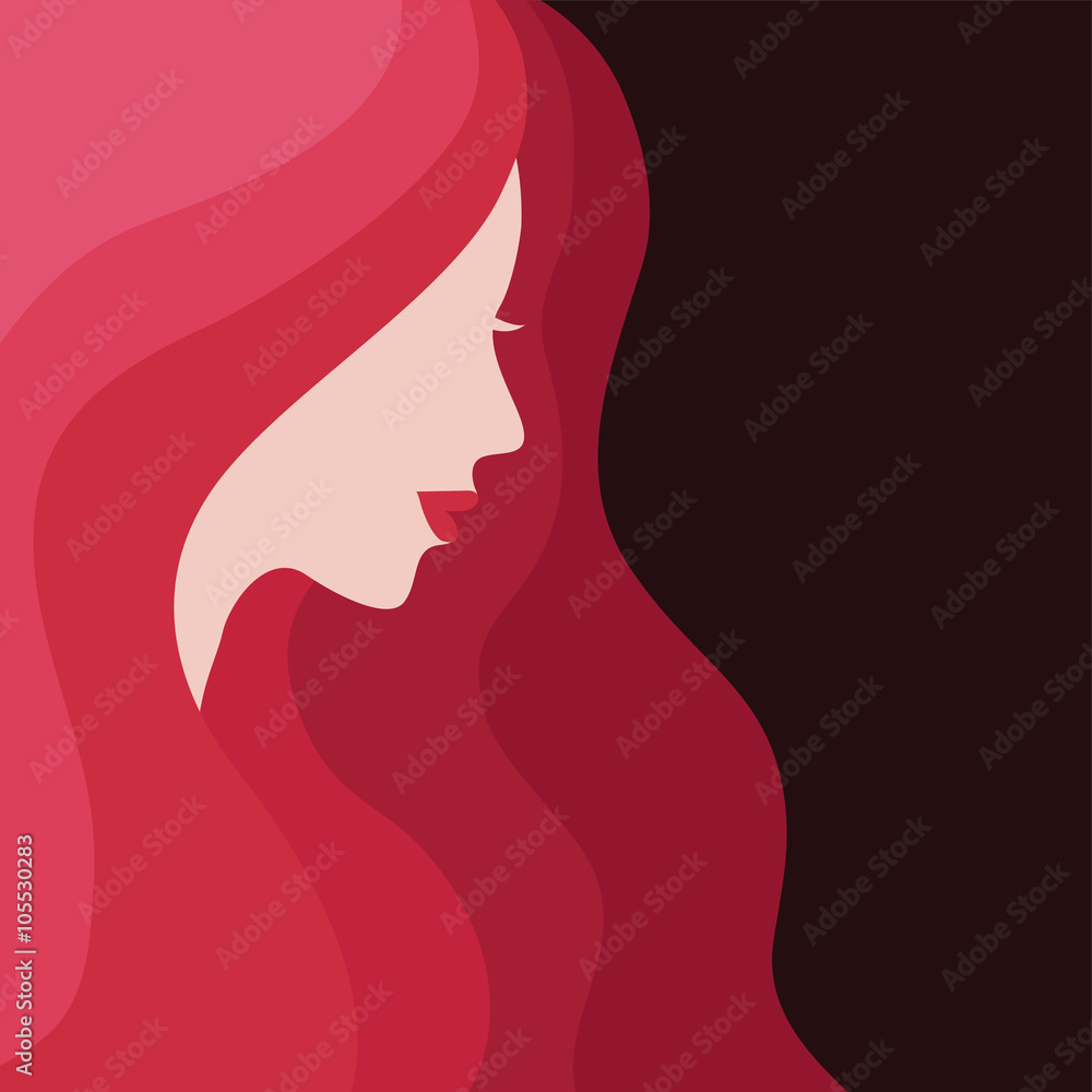 Vector illustration of Woman's silhouette with beautiful red hair