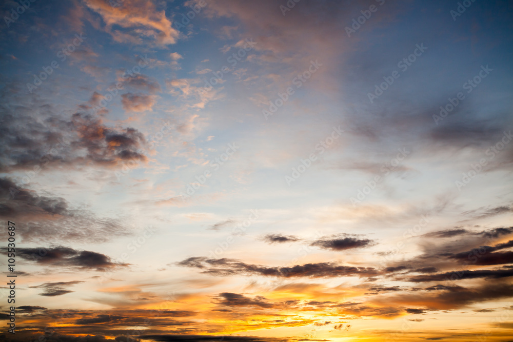 colorful dramatic sky with cloud at sunset