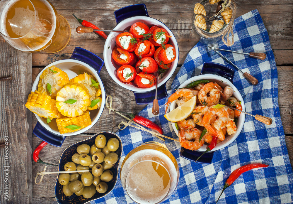 Selection of spanish tapas and beer Selection of spanish tapas and beer