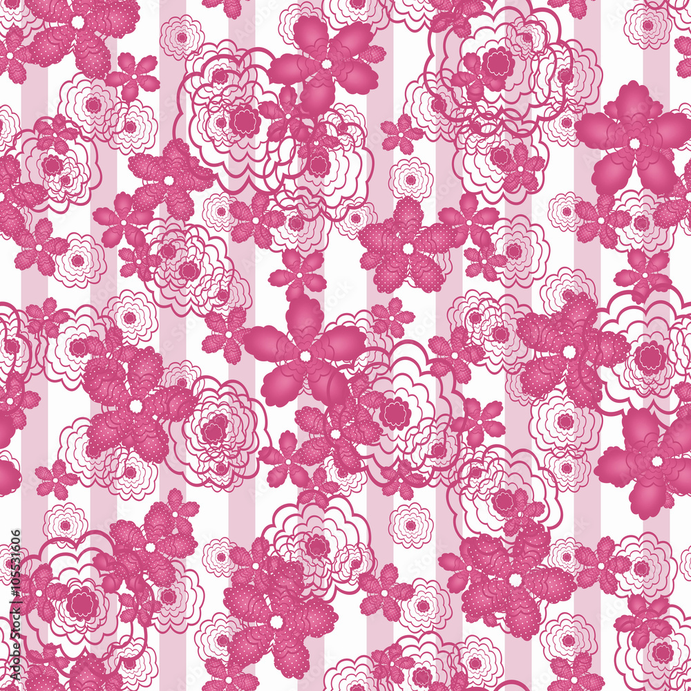 Floral seamless pattern in retro style, cartoon cute flowers on white background striped Floral seamless pattern in retro style, cartoon cute flowers on white background striped