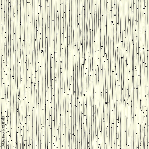 Thin vertical lines and dots. Seamless hand-drawn pattern