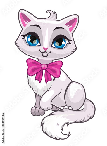 Cute cartoon little white cat