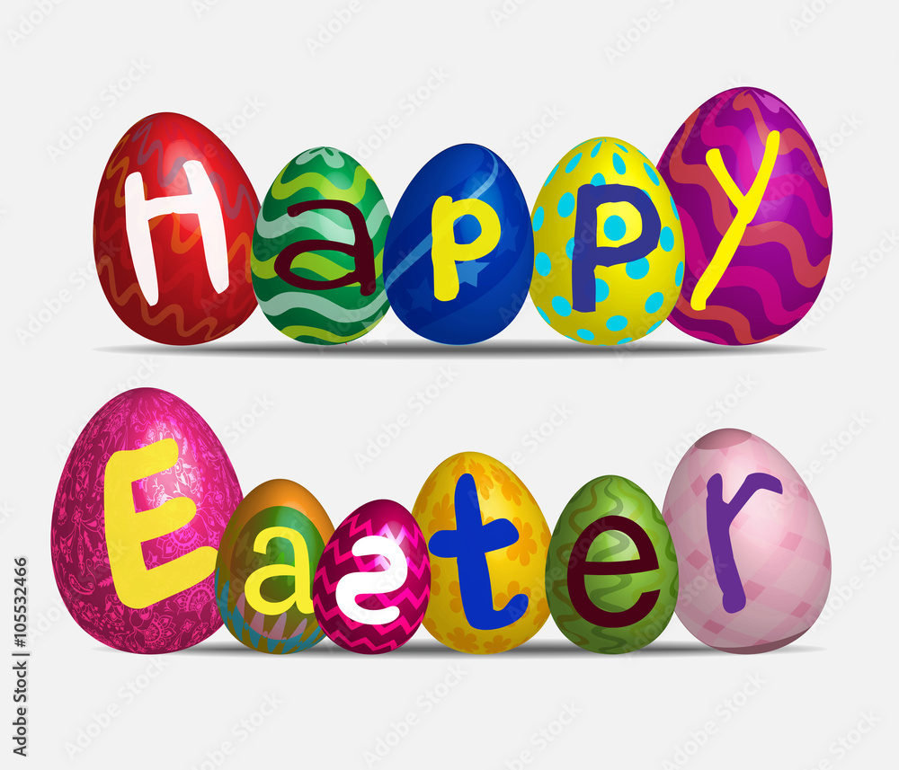 Fototapeta premium Colorful Happy easter eggs on the whitebackground. vector illustration