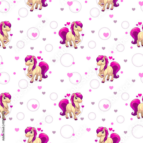Cute seamless pattern with little cartoon horse