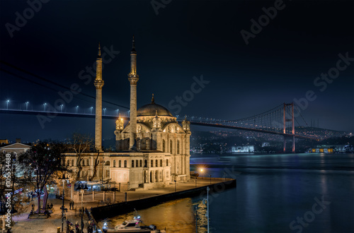 Ortakoy Mosque and the Bosphorus Bridge at night Istanbul Turkey © nexusseven