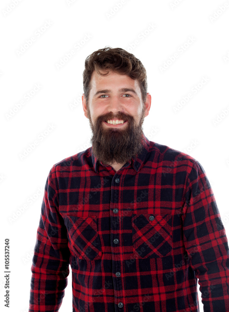 Handsome man with long beard wearing checkered shirt Handsome man with long beard wearing checkered shirt