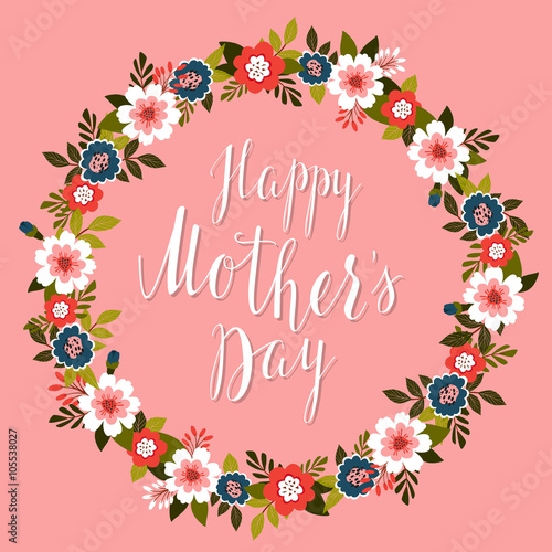 Happy Mother s Day card with pink background.Vector