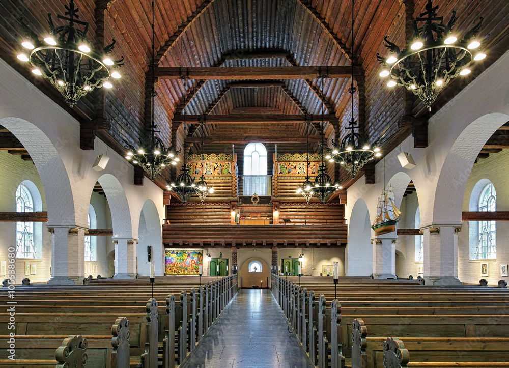 Interior of Masthugg Church (Masthuggskyrkan) in Gothenburg, Sweden