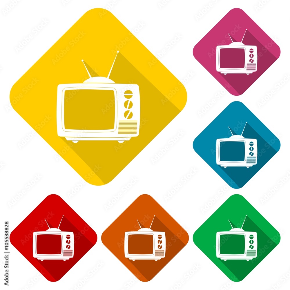 Old TV icons set with long shadow Old TV icons set with long shadow