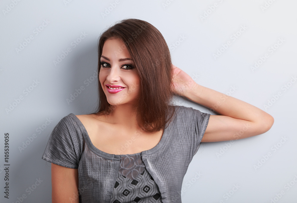 Thinking make-up beautiful female model relaxing and looking on Thinking make-up beautiful female model relaxing and looking on