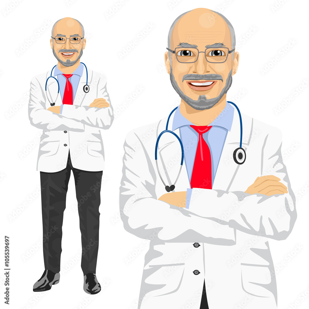 mature medical male doctor with arms folded mature medical male doctor with arms folded