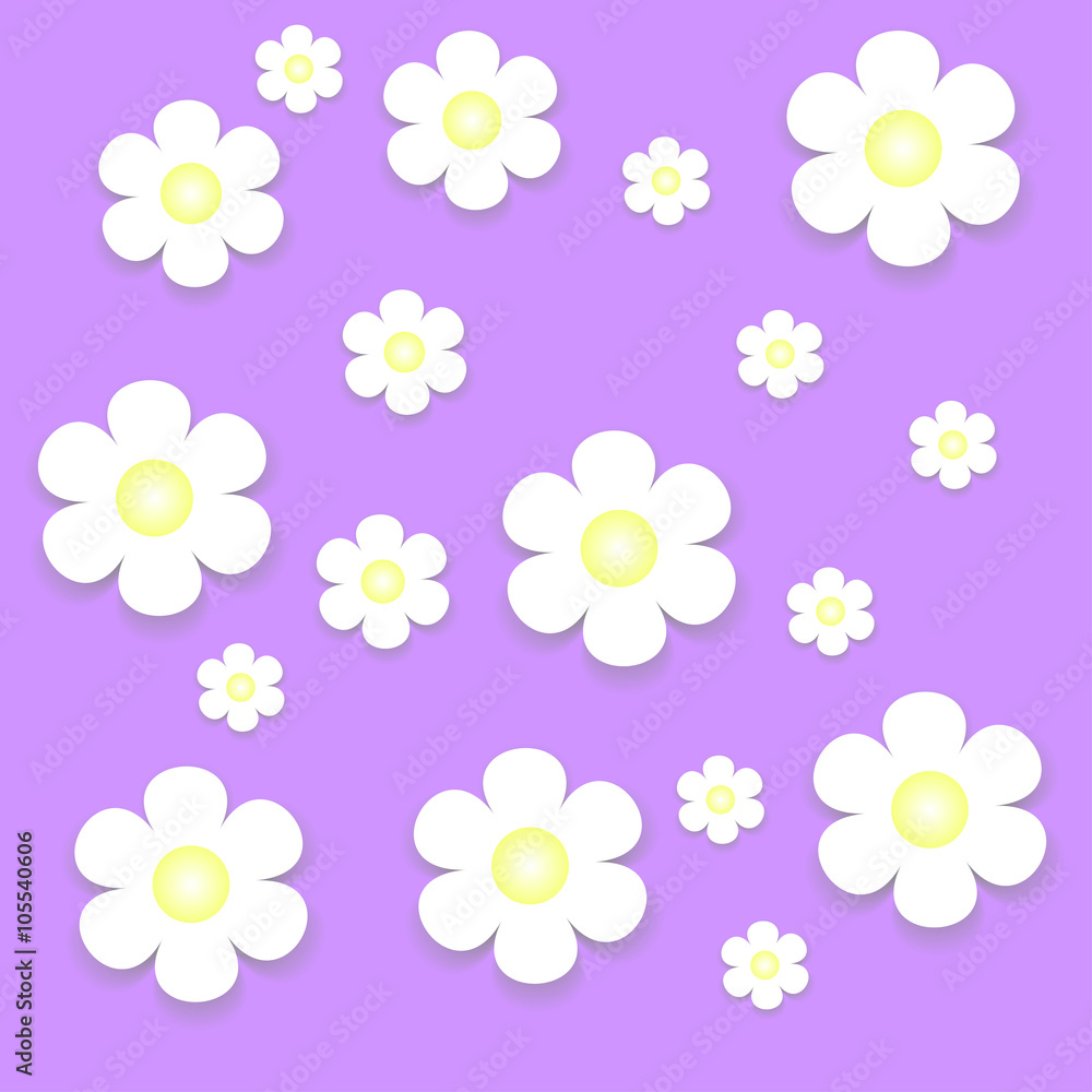 white flowers on purple and multicolored background