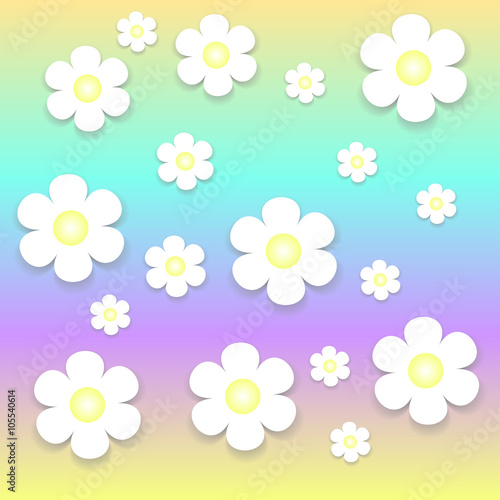 white flowers on purple and multicolored background