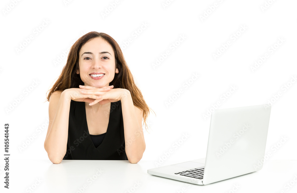 Friendly business woman sitting at the office Friendly business woman sitting at the office