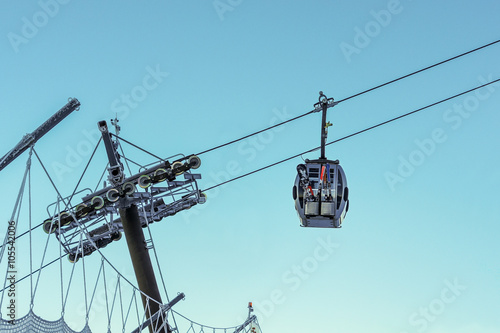 Alpine Cable Car in cloudless blue sky