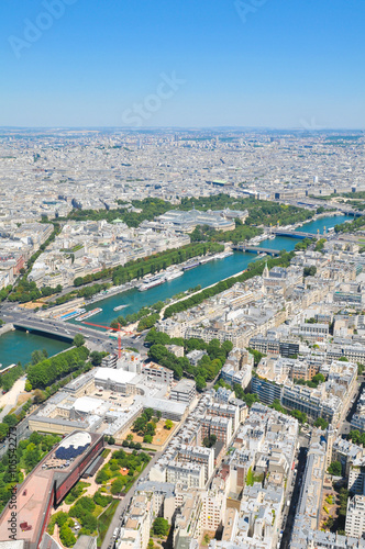 Aerial view of the Seine river in Paris, France