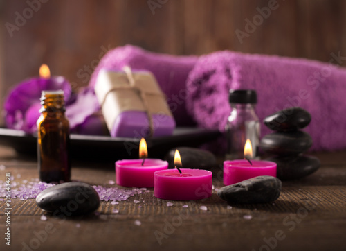 spa setting on wooden surface