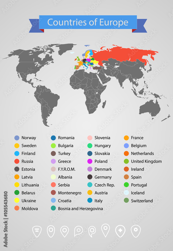 World map infographic template. Countries of Europe World map infographic template. Countries of Europe