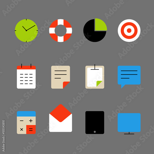 Different color thin web icons set. Lineart design elements coll