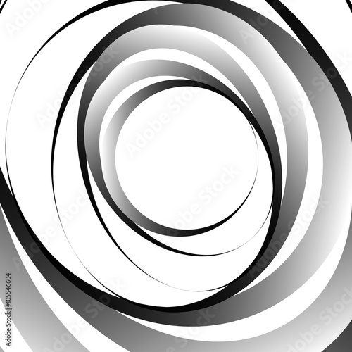 Abstract monochrome graphic with spirally random oval shapes. Tw