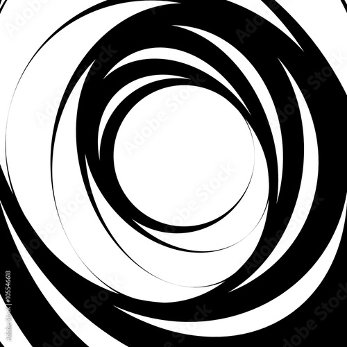 Abstract monochrome graphic with spirally random oval shapes. Tw