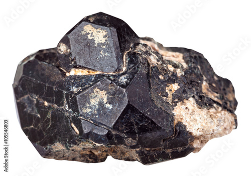 Spinel mineral gemstone on black diopside crystals