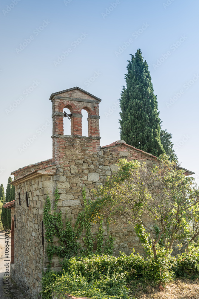 The small Church of Mountain in the hills of Cortona, Tuscany, Italy