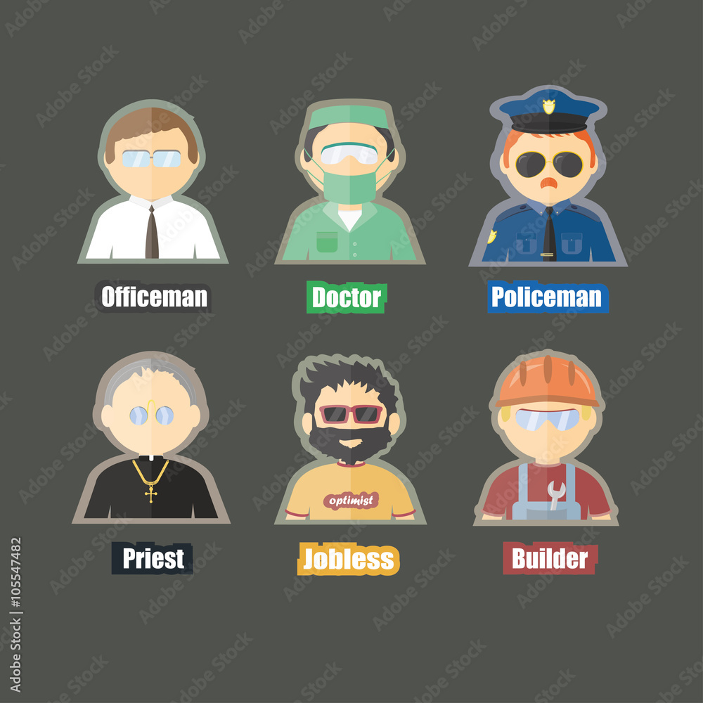 flat cartoon image of different proffesion character