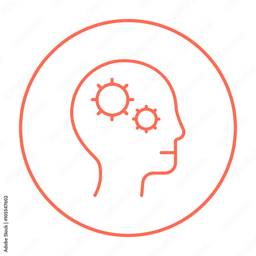 Human head with gear line icon. Human head with gear line icon.