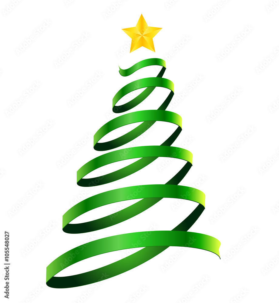 Stylized ribbon Christmas tree with yellow star. Vector illustration. Stylized ribbon Christmas tree with yellow star. Vector illustration.