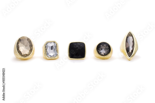 Stunning Yellow Gold & Crystal Statement Rings on White Background