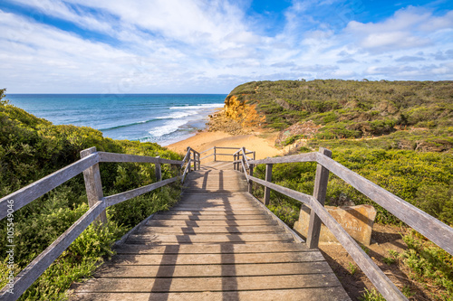 Walkway of the legendary Bells Beach - the beach of the cult film Point Break, near Torquay, gateway to the Surf Coast of Victoria, Australia, where he began the famous  Great Ocean Road photo