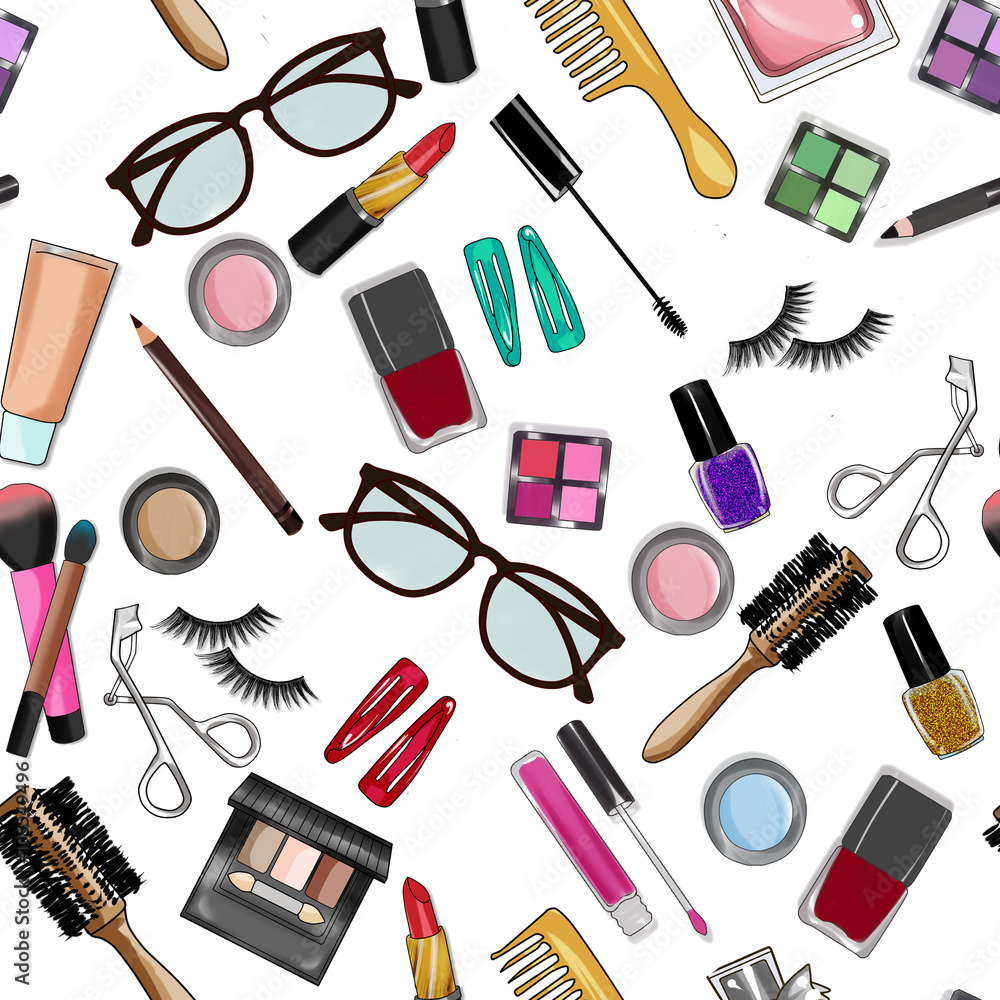 Make up and beauty items seamless pattern Make up and beauty items seamless pattern
