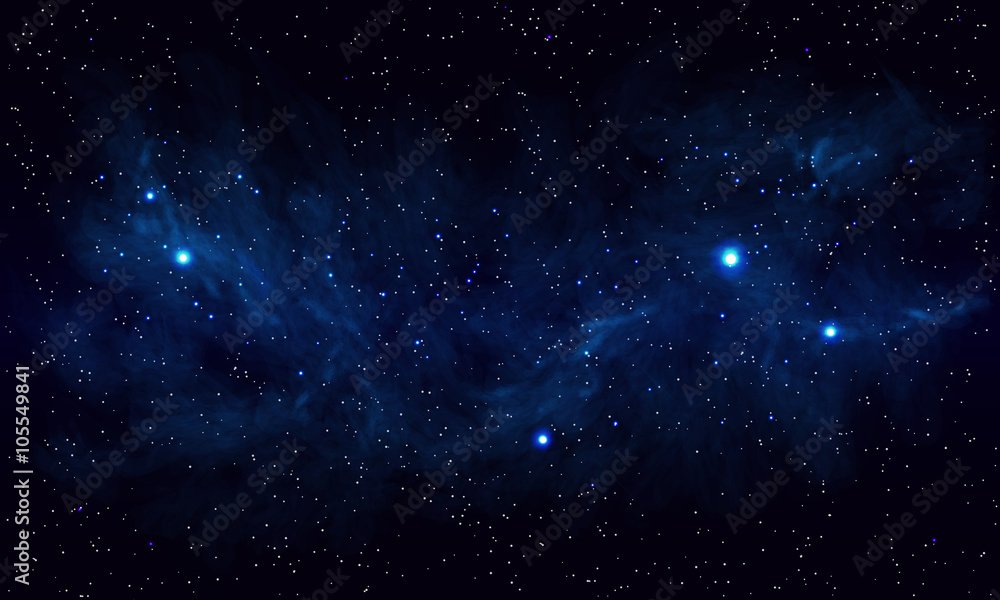Beautiful space with blue nebula, realistic vector - EPS 10