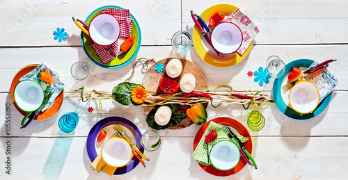 Colorful tropical summer picnic table