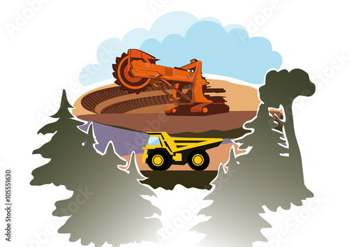 Bucket wheel excavator in a quarry