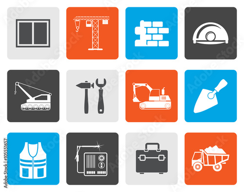 Flat building and construction icons - vector icon set